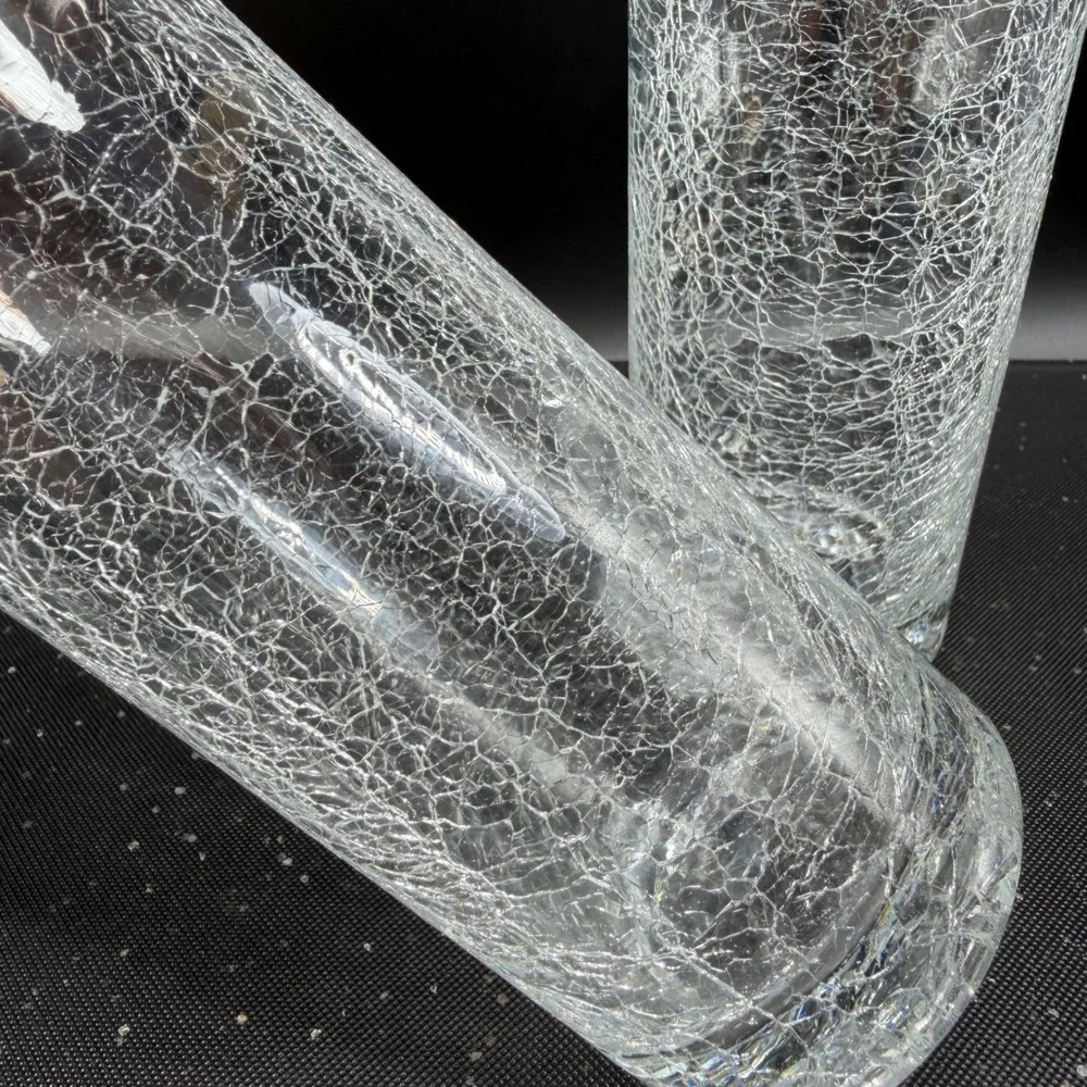 Pier 1 Crackle Glass Highball Tumblers Clear Set of 2 Cups Glasses Cups 6.25in